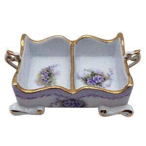 Cracker Barrel Victorian Style Floral Dual Tea Bag Caddy Holder 10k Gold Trim